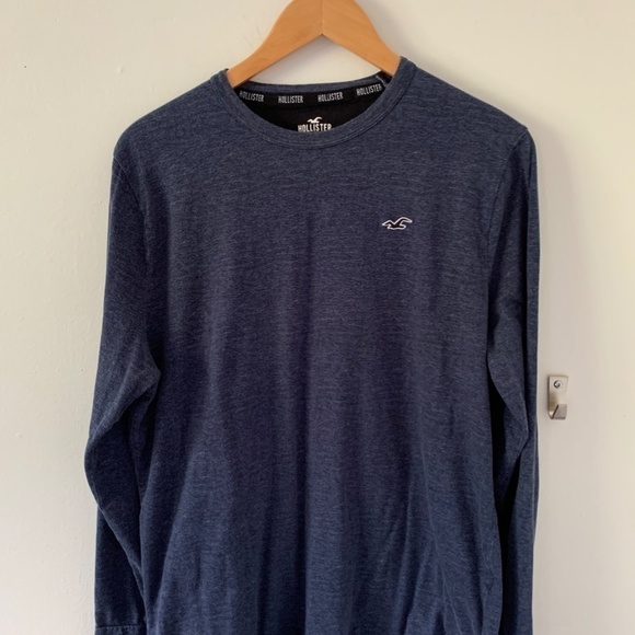 Hollister Men's Curved Hem Long-Sleeve Heather Blue-Gray Tee in Size L - Picture 3 of 7